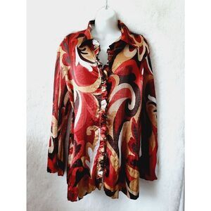 Ashley stewart sz 16 silky poet Bohemian Y2K 70s Retro Bell Sleeve blouse